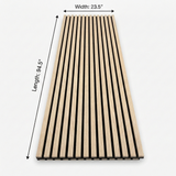 Oak acoustic wood slat wall panel measuring 94.5 inches long by 23.5 inches wide