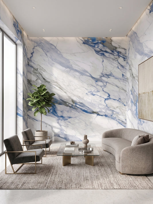 3D Calacatta Azur PVC Marble Sheets UV Protected | Waterproof | 4x8 ft (32 sq. ft)