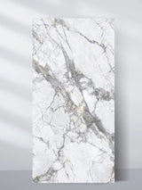 4 x 8 ft white PVC marble sheet with dramatic deep gray veining and subtle beige accents