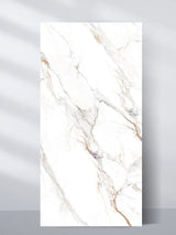 4 x 8 ft White Wave Azure PVC marble sheet with a white surface and flowing gray and gold veining