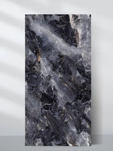 Freestanding 4 x 8 ft 3D Zena black marble PVC wall panel with gray, white, and gold veining
