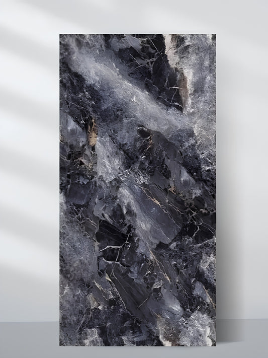 3D Zena Black Marble UV Protected PVC Wall Panel - 4x8 ft, Fireproof & Waterproof, (32 sq. ft)