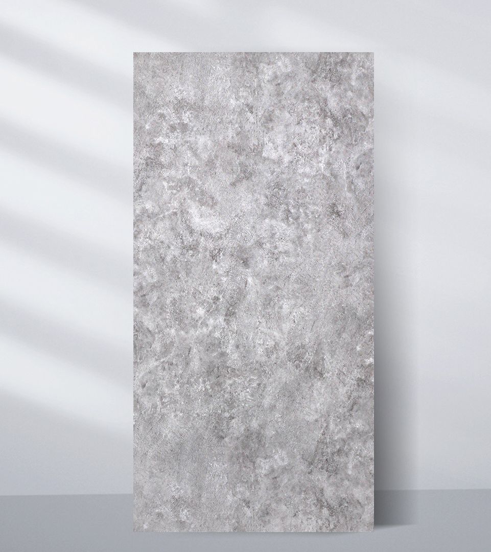 Gray PVC sheet sample with a cloudy mottled stone-like texture