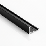 Black aluminum alloy end cap trim with exposed silver cut end and raised edge