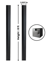 Black 4-inch 8-foot in-ground gate post with 3.937-inch width, height dimensions, and profile cross-section