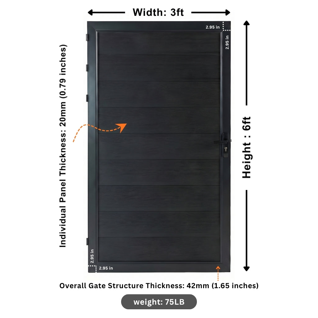black WPC single fence gate 3x6 ft modern composite garden gate