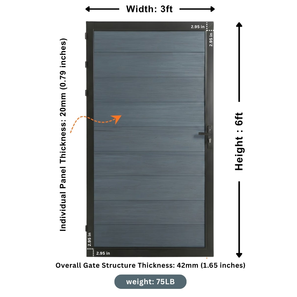 light gray WPC single fence gate 3x6 ft modern composite garden gate