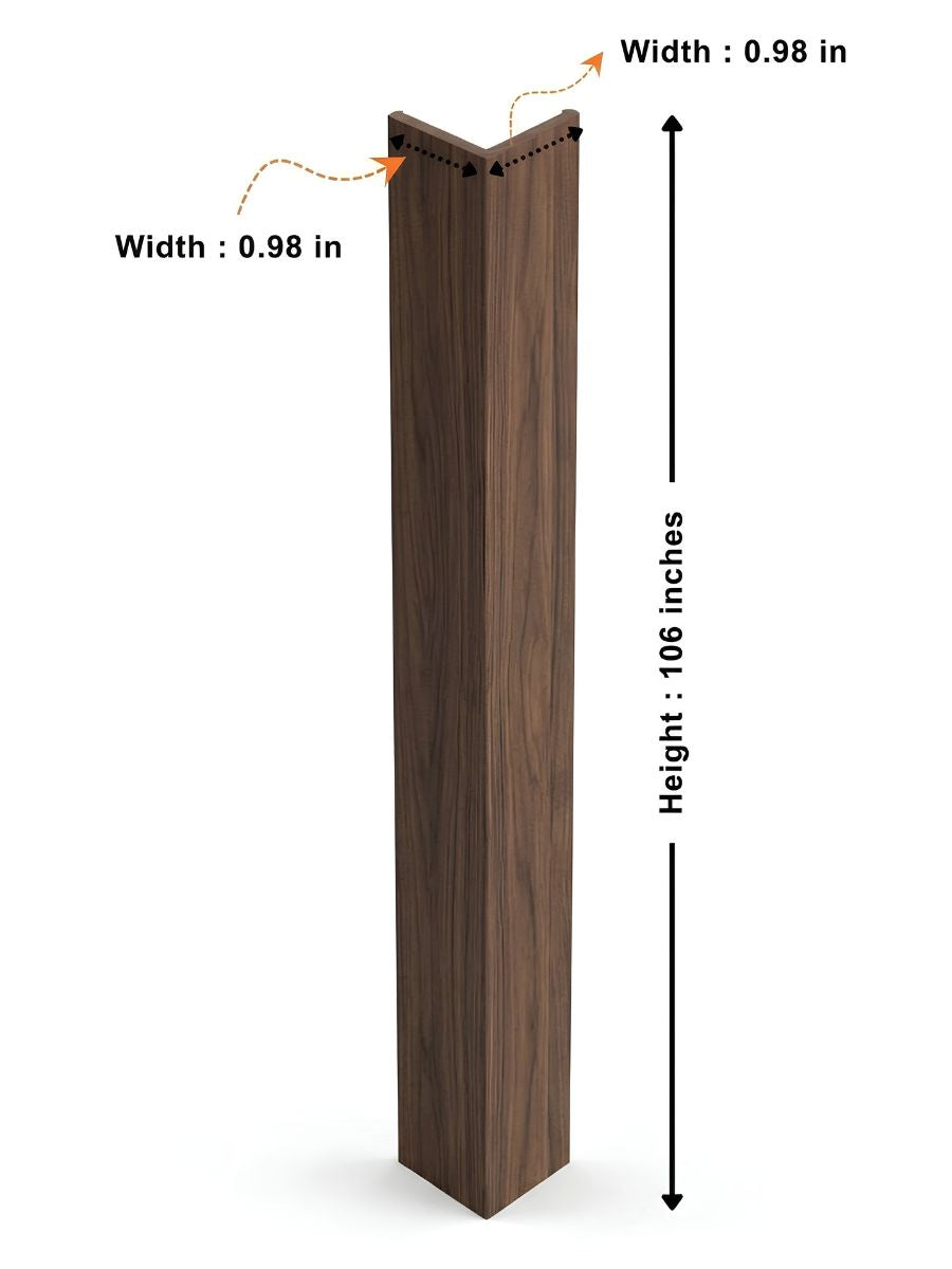 Walnut corner trim diagram showing 106-inch height and two 0.98-inch-wide sides