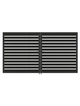Aluminum Premium Fence Gate 12x6 with two dark framed panels and horizontal semi-privacy slats