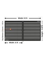 Aluminum Premium Fence Gate dimension diagram showing 12-foot overall width, two 6-foot panels, and 5.87-foot height