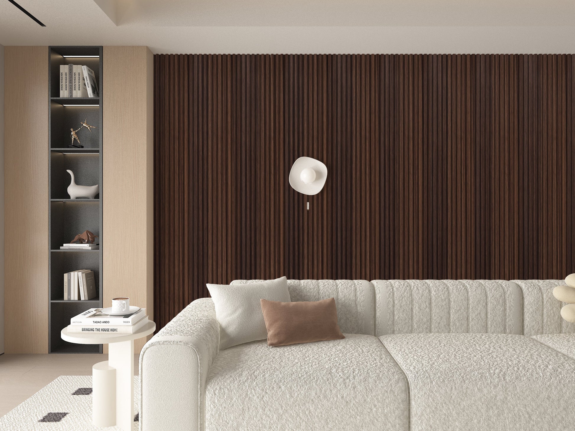 Dark Walnut WPC Fluted 3D Wall Panels. Accel Distribution Inc. Bedroom Wall Design