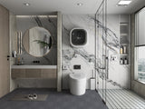 Regal Harmony marble veneer wall panels seamlessly installed across a modern bathroom and glass-enclosed shower
