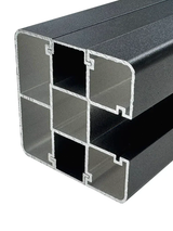 Cutaway view of the black fence post profile showing hollow internal compartments and side channels