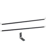 Two black aluminum horizontal privacy fence rails with WPC panel bracket