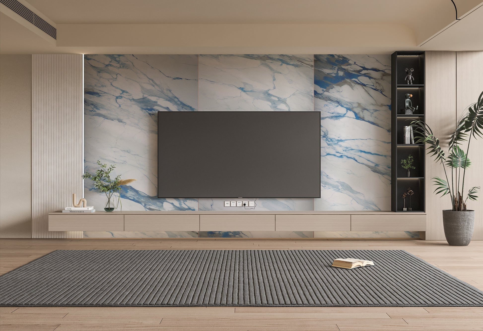 3D Calacatta Azur PVC Marble Sheets UV Protected - TV Wall Design