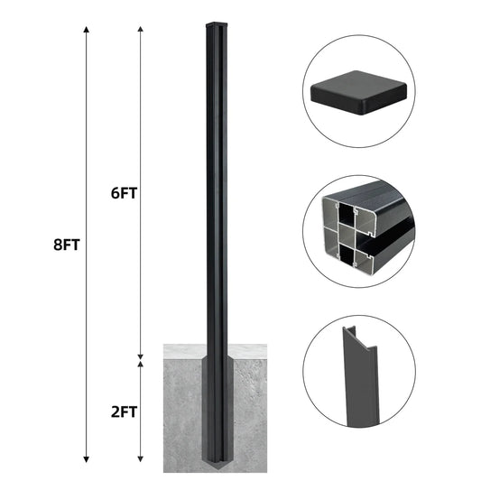 8 Ft In-Ground Fence Post - Set of 1 (Pour Installation)