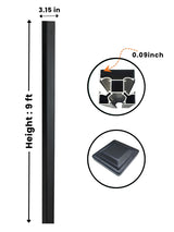 Black 9 ft inground gate post with 3.15-inch width, 0.09-inch wall detail and square cap