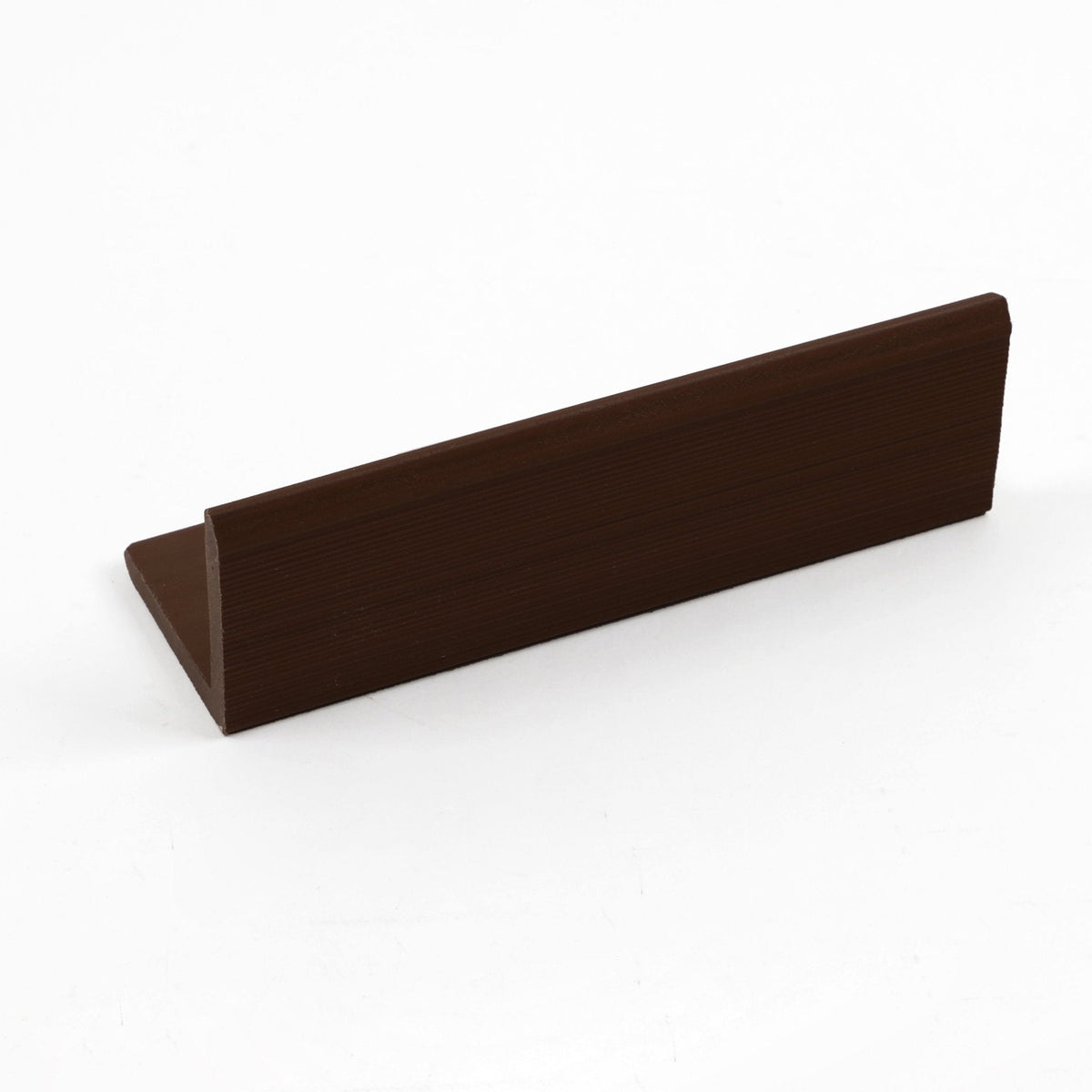 Brown L-shaped corner trim for wall panel edge finishing