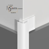 White rounded aluminum outside corner trim installed over wall panels with profile dimensions