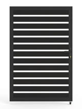 Black 4x6 aluminum fence gate with modern horizontal slats and semi-privacy design
