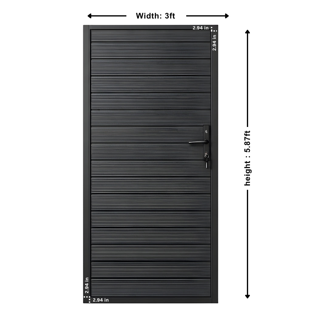 Aluminum privacy fence gate diagram showing 3 ft width and 5.87 ft height