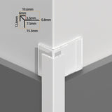 White aluminum outside corner trim installed over wall panels with angular profile dimensions