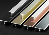 Aluminum wall panel trim profiles in black, silver, gold, rose gold, and gray finishes