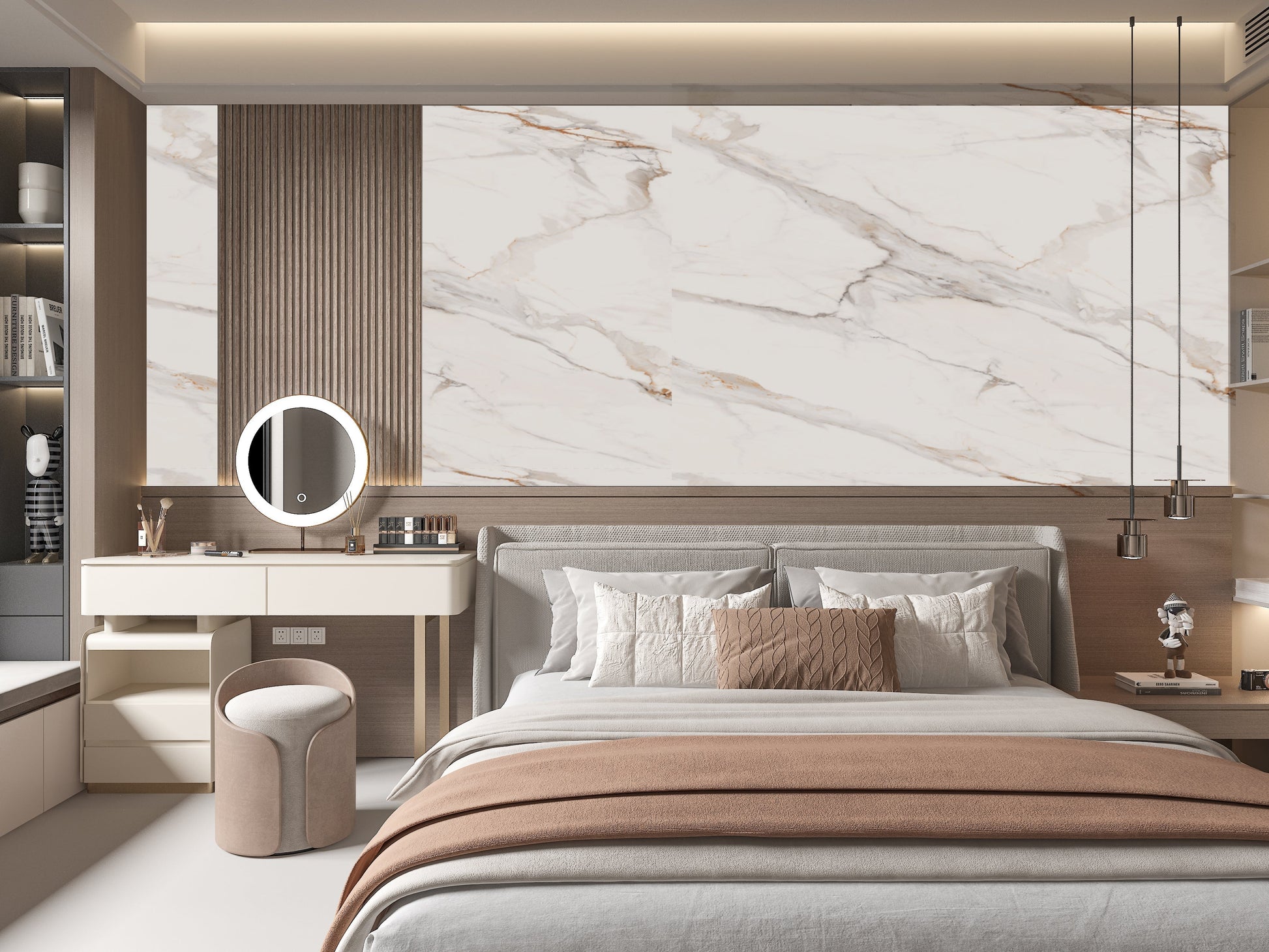 Amber Vein Luxury Marble Veneer Wall Panels-Bedroom