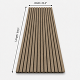 Ash wood acoustic slat wall panel with three-sided veneer, measuring 23.5 inches wide by 94.5 inches long