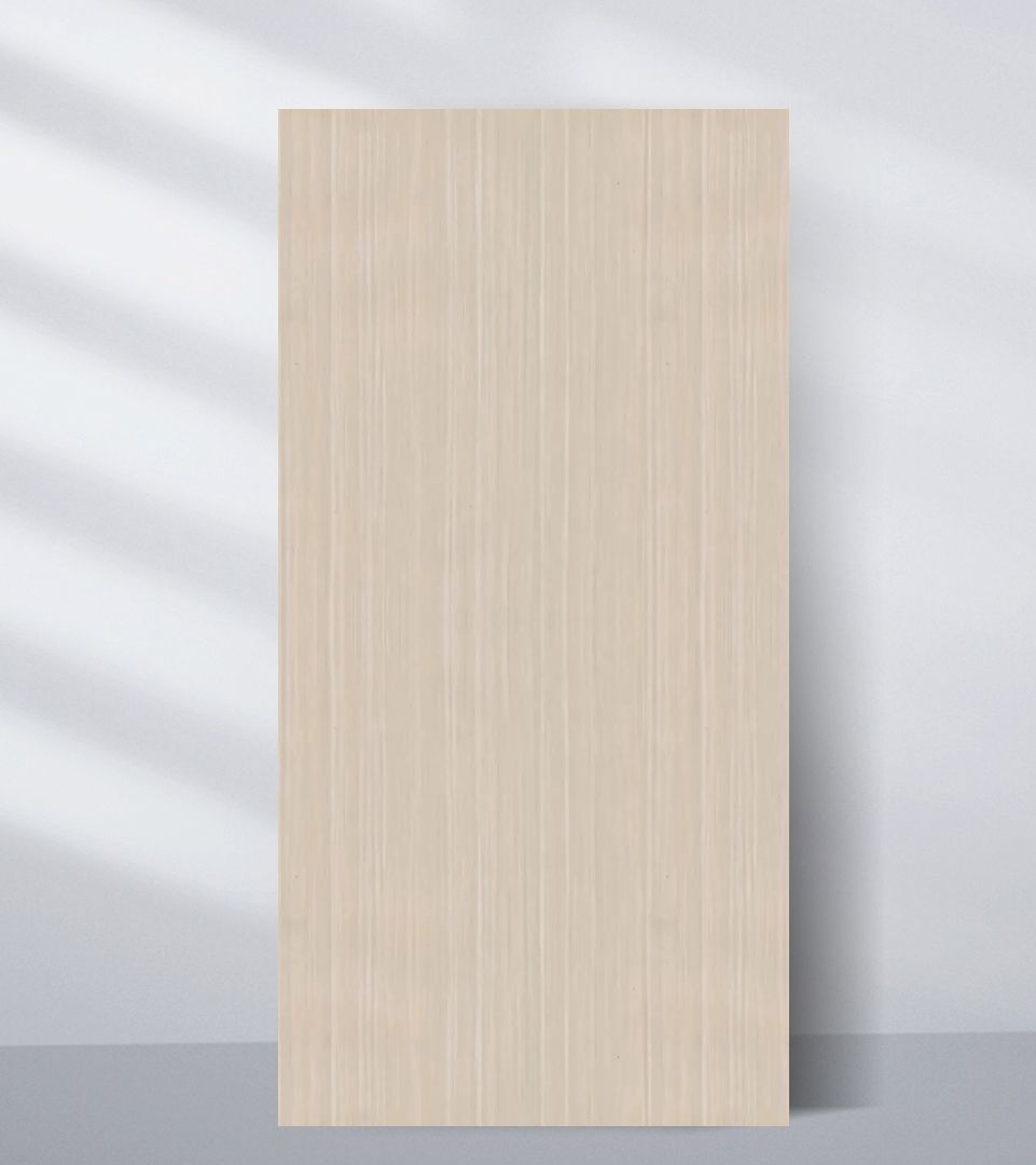 Nordic birch wood veneer panel in a light natural finish with vertical grain, 9x4 ft and 8 mm thick