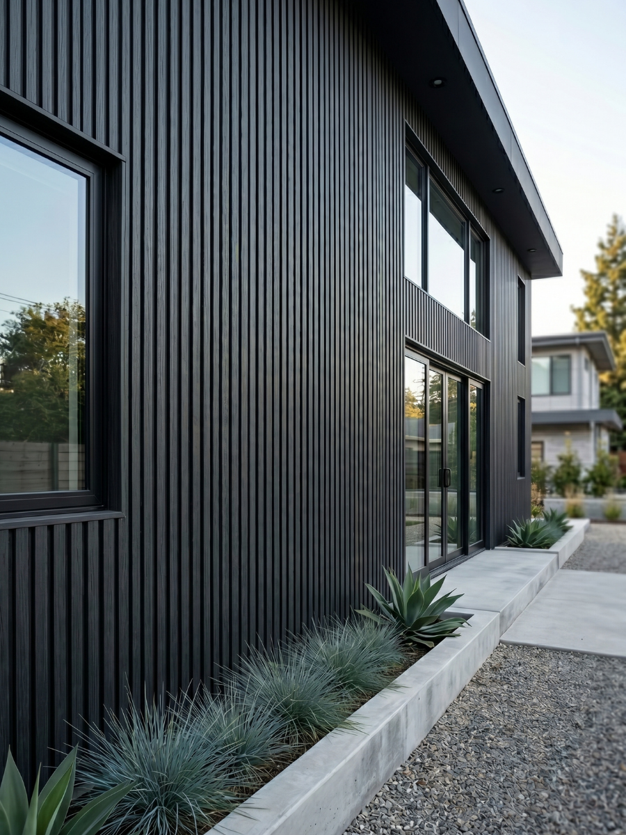 Durable black composite cladding boards for outdoor applications