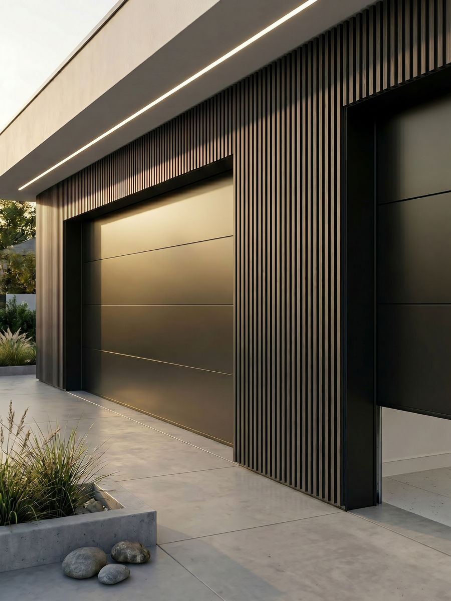 Black wide composite cladding boards for stylish outdoor walls
