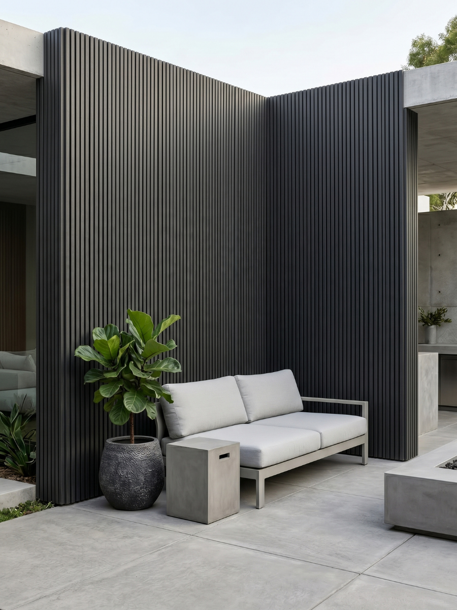 Black composite facade panels for commercial exterior design