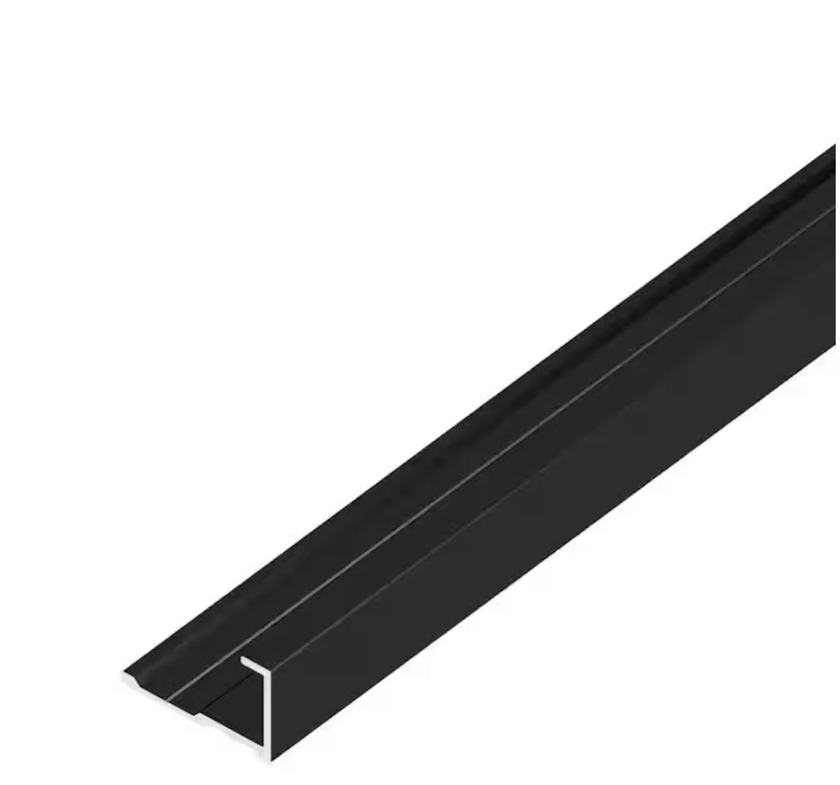 Single black aluminum alloy end cap trim in a long angled view