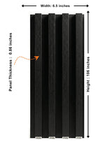 Blackwood WPC fluted wall panel dimensions: 6.5 inches wide, 106 inches high and 0.86 inch thick