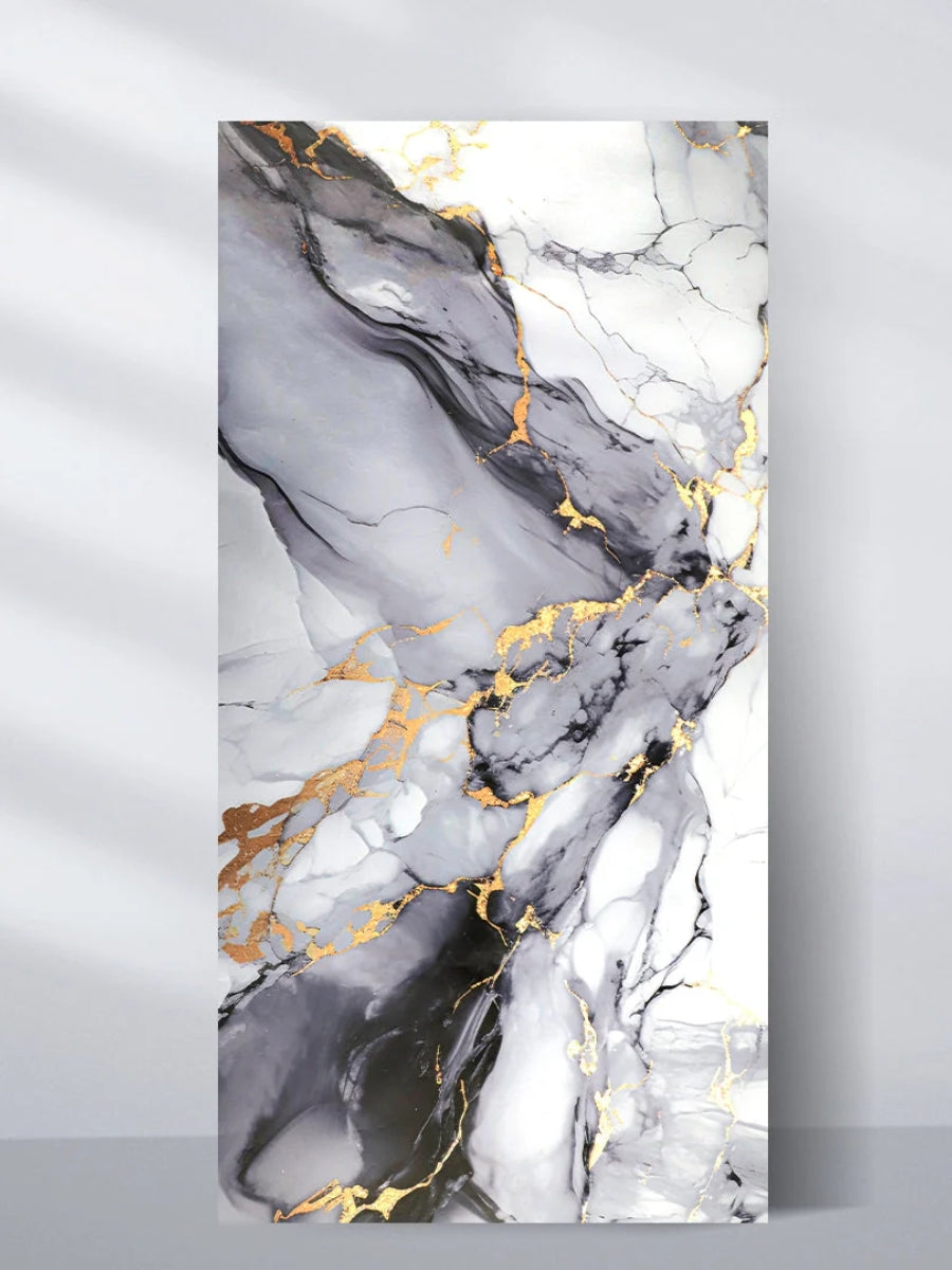 Blue Mist 4 x 8 ft PVC marble sheet with flowing white, gray, black, and gold veining