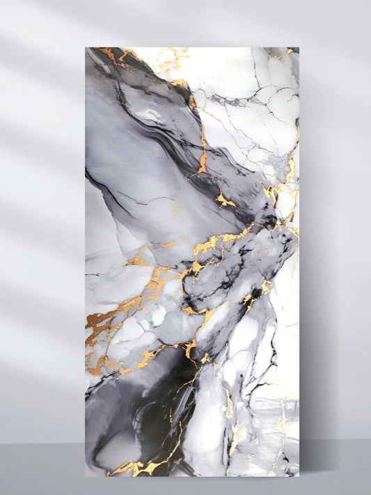 Blue Mist 4x8 ft PVC marble sheet with flowing white, gray, black, and gold veining