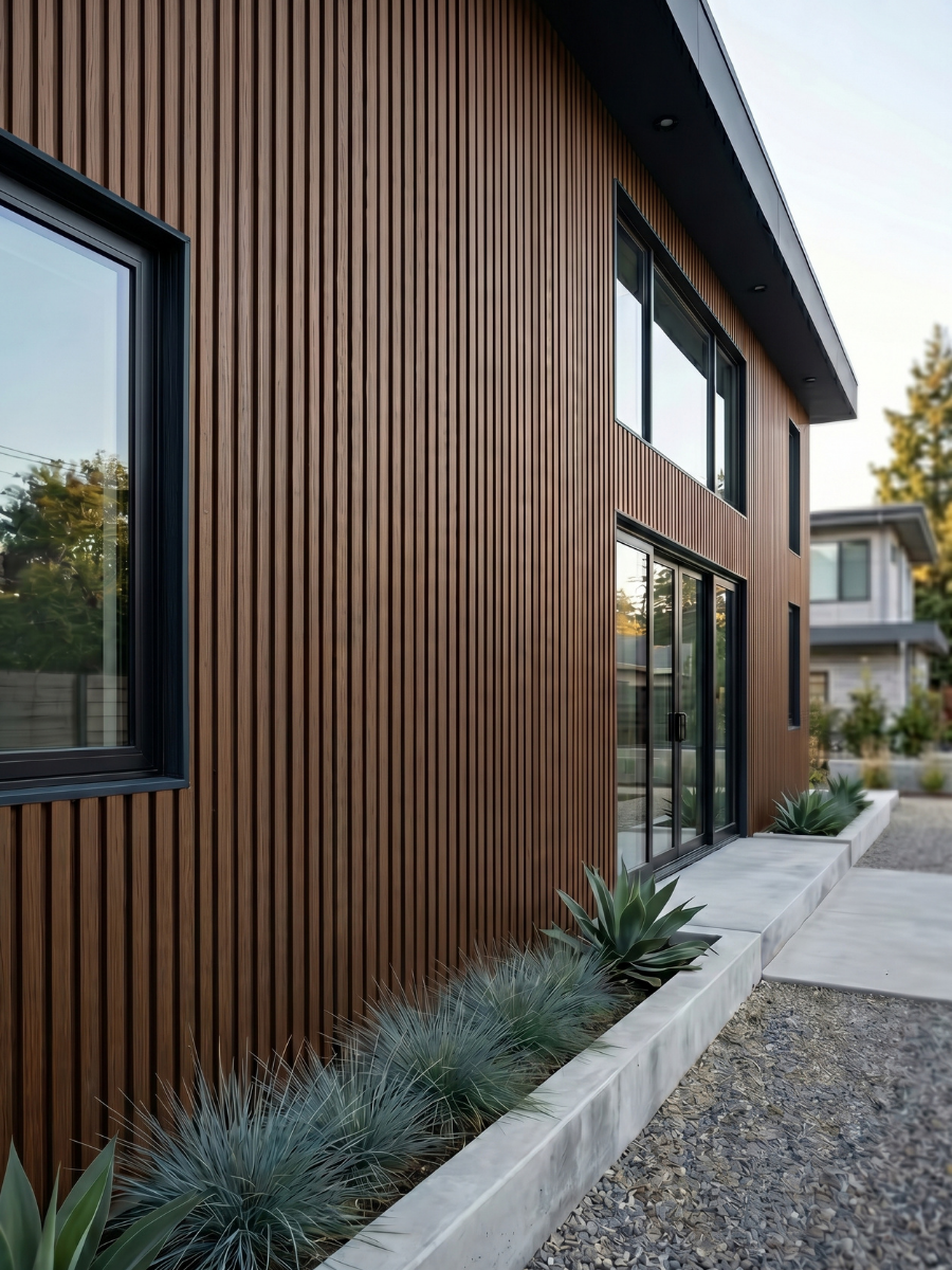 Waterproof brown composite exterior wall panels with wood texture