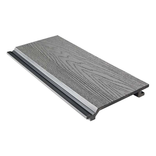 Gray composite cladding with realistic wood grain texture