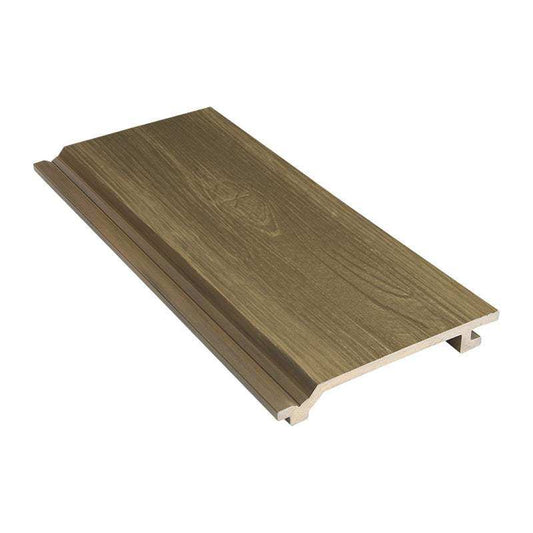 Brown composite cladding with realistic wood grain texture