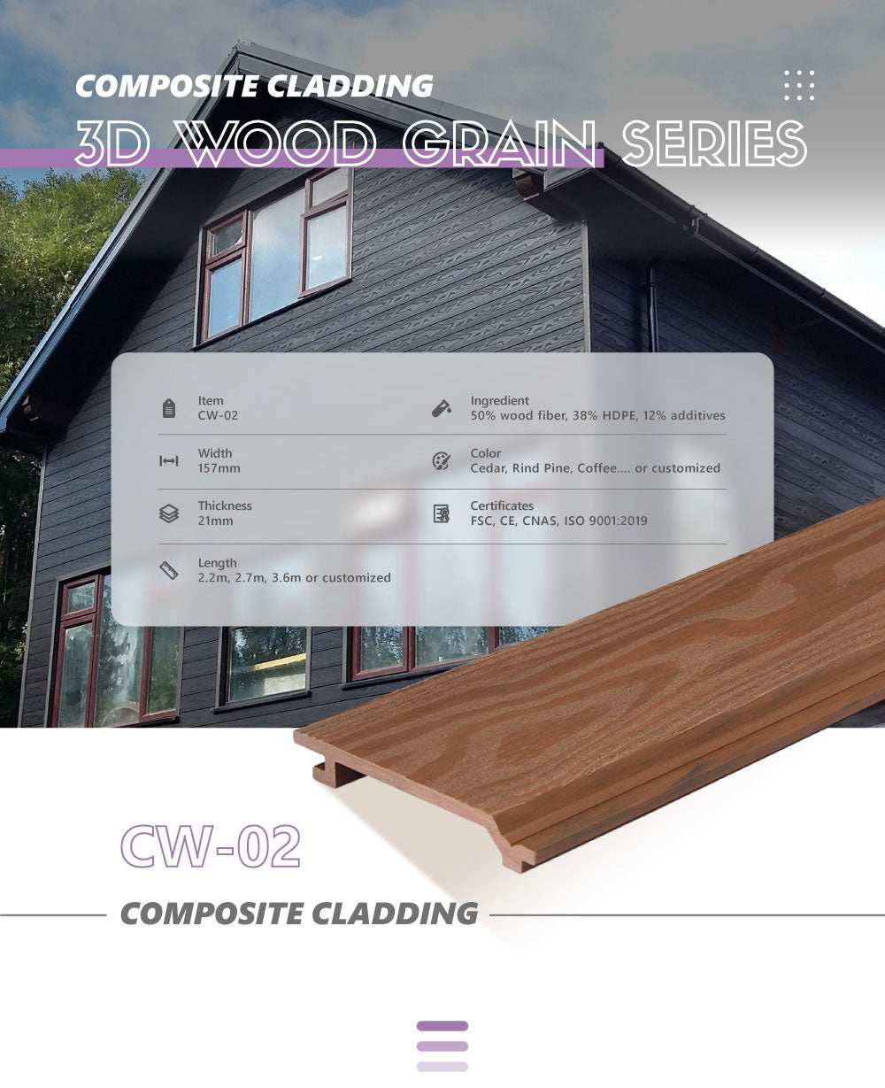 Brown 3D wood grain composite cladding with cedar