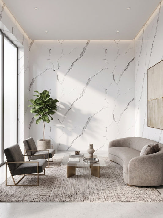 Calacatta Manhattan PVC Marble Sheets Wall Panel - Waterproof 4x8 ft (32 sq. ft)