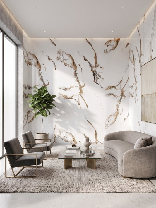 Calacatta Oro Gold Marble UV Protected PVC Wall Panel - 4x8 ft, Fireproof & Waterproof (32 sq. ft)