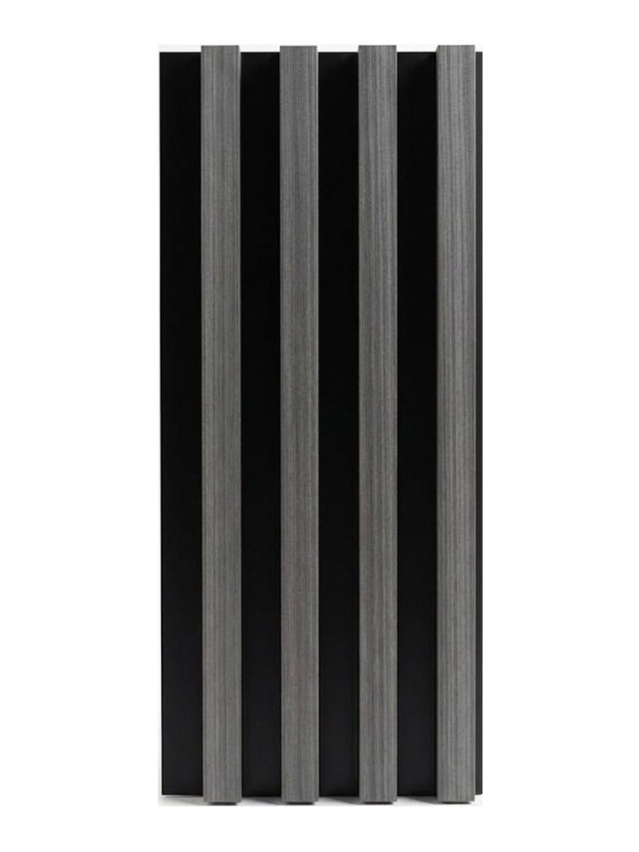 Carborn Gray WPC fluted 3D wall panel with raised gray slats and black recessed channels