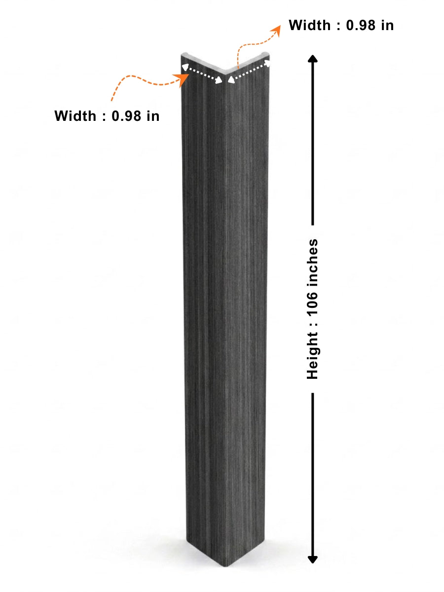 Carborn Gray wall panel corner trim showing 106-inch height and 0.98-inch sides