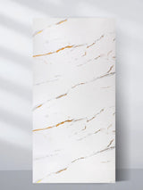 4x8 ft Caramel Vein PVC marble sheet with a white surface and fine caramel and gray veining