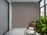 Cedar Oak WPC fluted 3D wall panels in a bright seating area with large windows and plants