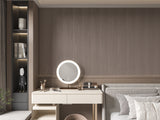 Cedar Oak WPC fluted 3D feature wall behind a bedroom vanity and bed