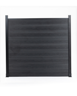 Front view of a black co-extrusion composite fence panel with horizontal wood-grain boards