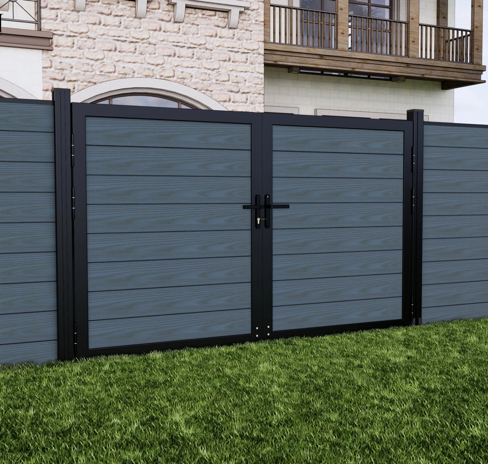 Gray Safety 10 ft. W x 6 ft. H Composite Panel Fence Gate – sleek modern composite gate featuring a durable metal frame, weather-resistant gray finish, and secure design for stylish outdoor fencing.